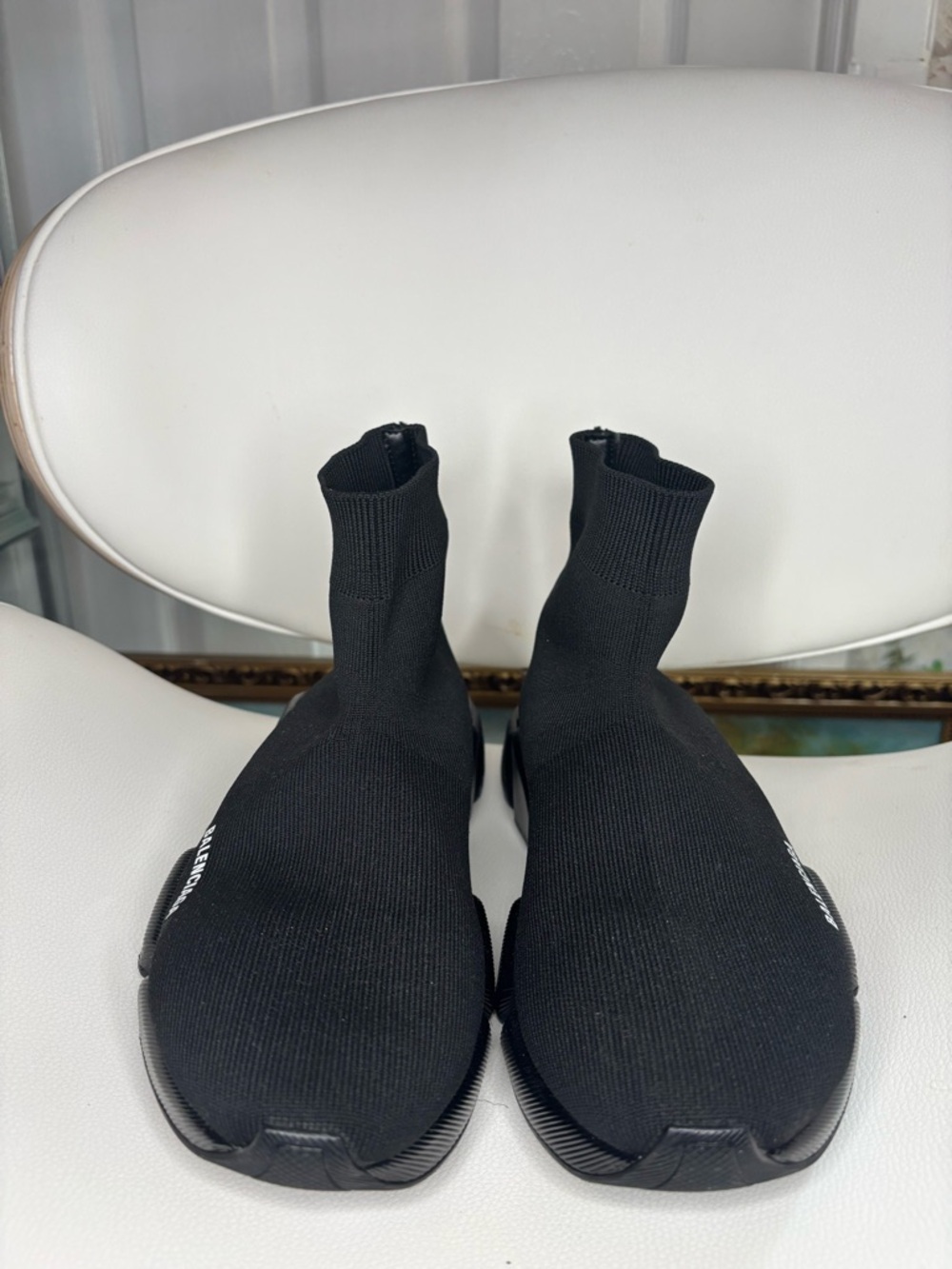 Balenciaga Black Knit Sock Sneakers with White Logo - Picture 5 of 6